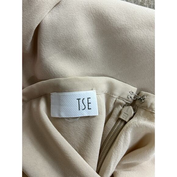 TSE Beige A-Line Silk Midi Skirt Sz 14 Lined Back Zipper Versatile Neutral - Picture 3 of 6